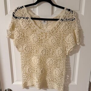 Solitaire Vintage Boho Crochet Tunic Top 100% cotton cream Size Small